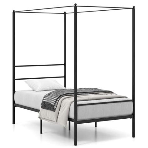 Twin/Full/Queen Size Metal Canopy Bed Frame with Slat Support - Costway