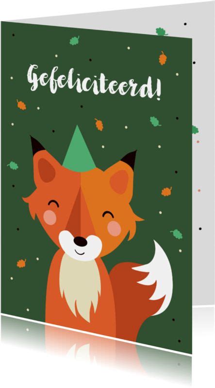 A Greeting Card With An Image Of A Fox Wearing A Party Hat And The