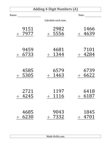 The Large Print 4 Digit Plus 4 Digit Addition With Some Regrouping A Math Worksh Math