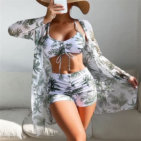 Boomilk Women Bikini Sets With Cover Up Sexy Piece Set Swimsuit Long