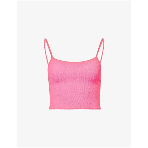 Hunza G Brandy Crinkled Texture Bikini Top In Pink Lyst Canada