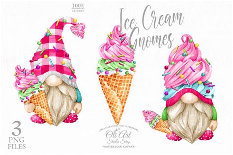 Gnomes ice cream clipart сute characters hand drawn Etsy Rock