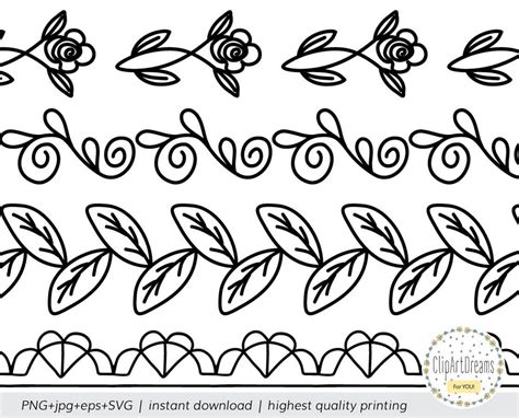 Floral Doodle Border Clipart Hand Drawn Borders Clip Art Etsy