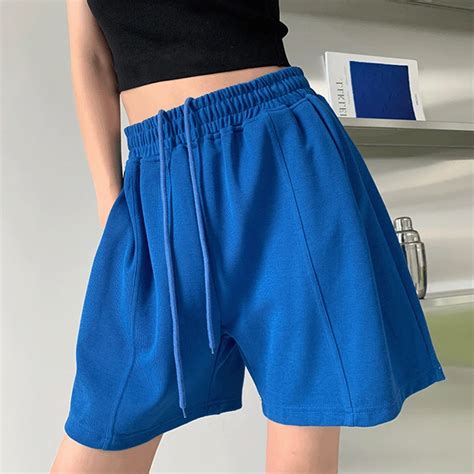 Xpqbb Summer Casual Shorts Women Solid Color Elastic Waist Wide