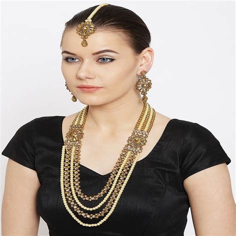 Priyaasi S Gold Plated Long Pearls Jewellery Set Buy Priyaasi S Gold