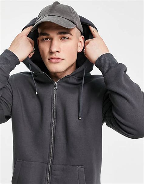 River Island Zip Through Hoodie In Gray Asos