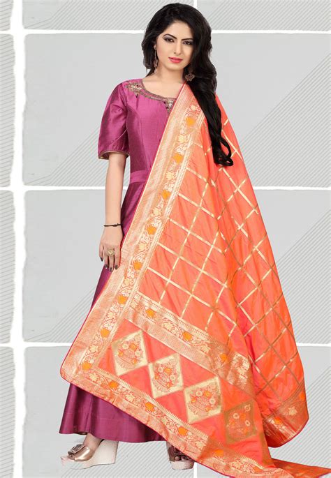 Orange Silk Dupatta 171243