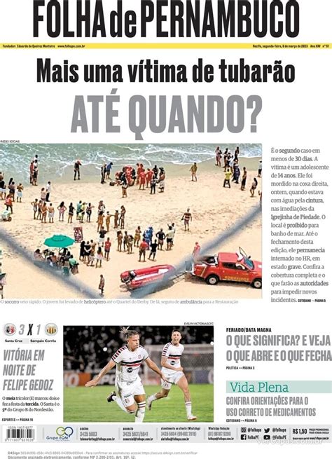 Capa Folha de Pernambuco Edição Sábado 28 de Janeiro de 2023