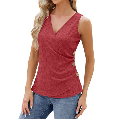 Tops Sin Mangas De Color Liso Para Mujer Chaleco Con Cuello En V Y