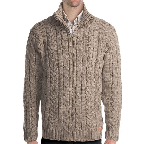 Peregrine By J G Glover Chunky Cable Sweater Merino Wool Full Zip For Men Save 45