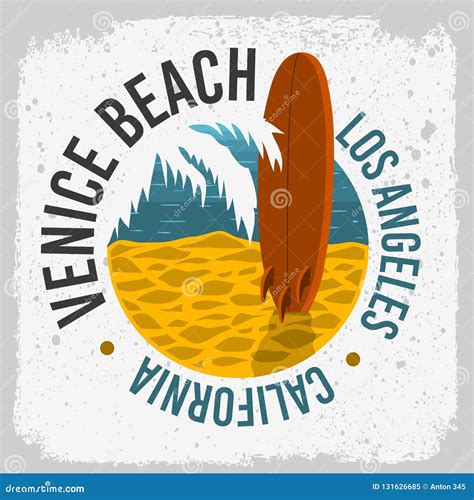 Venice Beach California Surfing Surf Design with a Surf Board on the ...