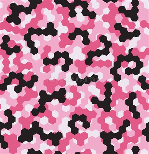 Digital Pink Camouflage Seamless Patterns With Hex Pixels Stock Vector