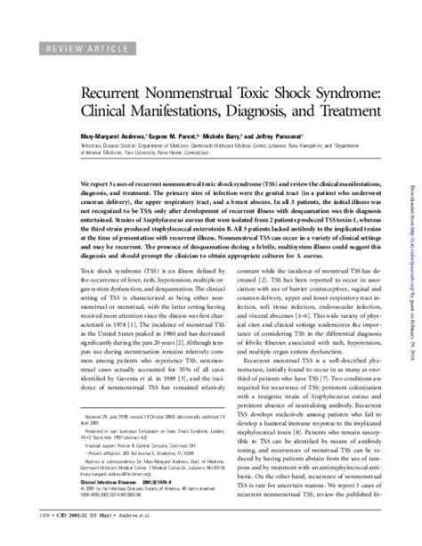 Pdf Recurrent Nonmenstrual Toxic Shock Syndrome Clinical