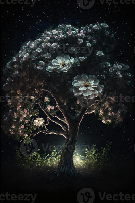 painting of a tree with white flowers 22904960 Stock Photo at Vecteezy