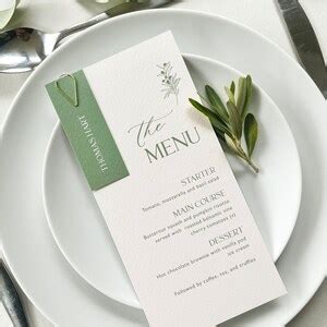 Ettie Wedding Menu And Place Cards Olive Green Wedding Menus Wedding