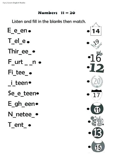 Number Numbers 11 To 20 Worksheets Esl Numbers 11 20 Worksheets Pdf