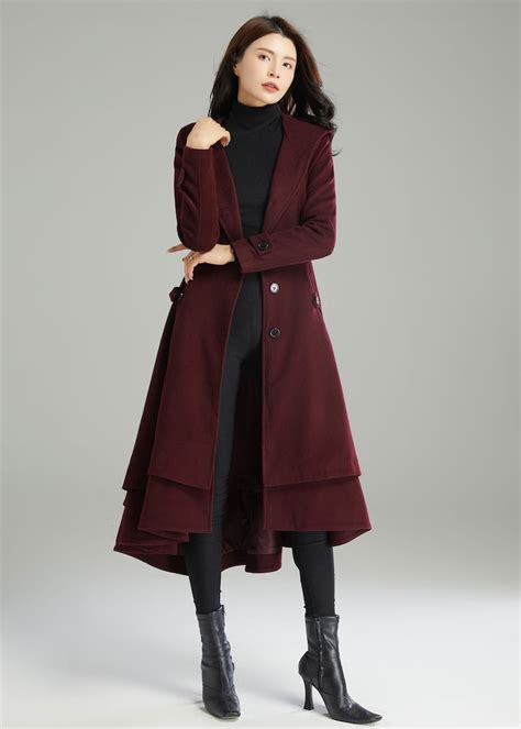 Wool Coat Wool Coat Women Hooded Wool Coat Asymmetrical Etsy