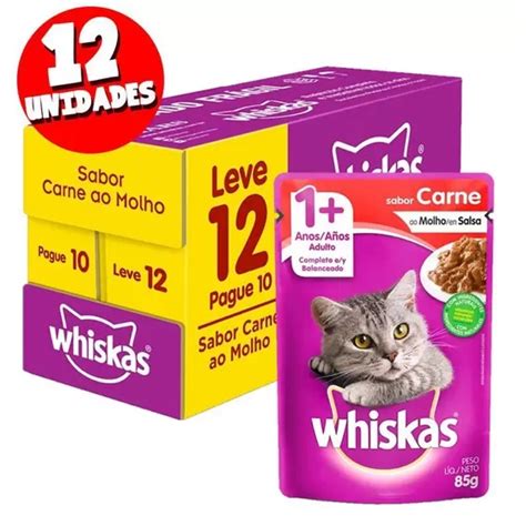 Caixa Sach Whiskas Para Gatos Adultos Sabor Carne Unidades Shopee