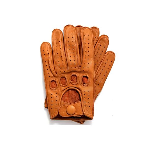 Mens Reverse Stitched Leather Full Finger Driving Gloves Cognac Riparo