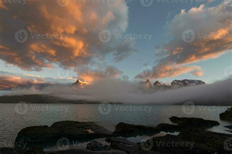 Sunrise Over Cuernos Del Paine And Lake Pehoe Torres Del Paine