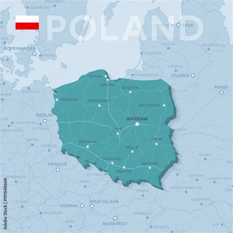 Map of cities and roads in Poland. Stock Vector | Adobe Stock