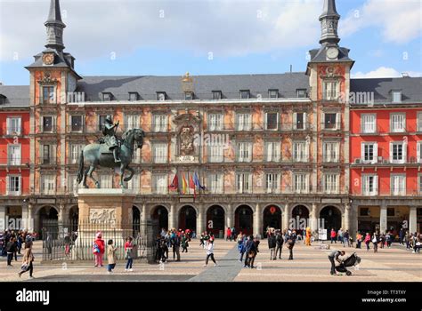 Spain Madrid Plaza Mayor Landmark Historic Architecture Stock Photo