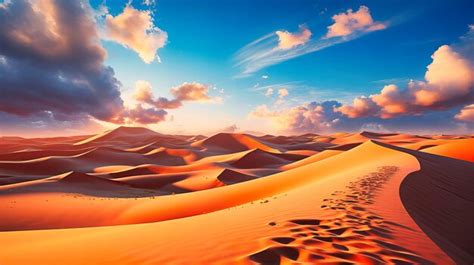 Premium AI Image Golden Sand Dunes With Trailing Footprints