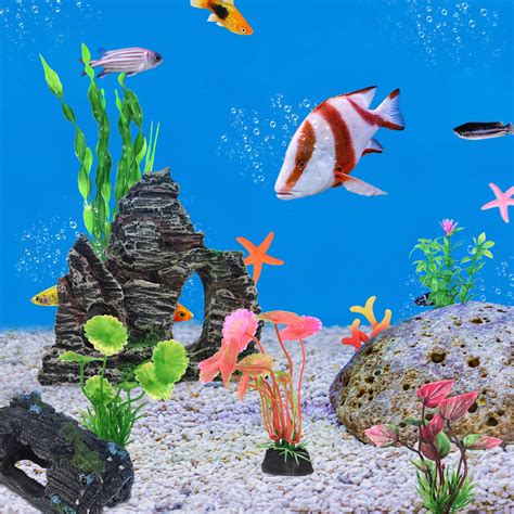 Buy QZQ 14 Pack Aquarium Fish Tank Decorations Accessories Decor Set ...