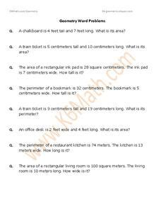 Geometry Word Problems Worksheet For Th Th Grade Lesson Planet