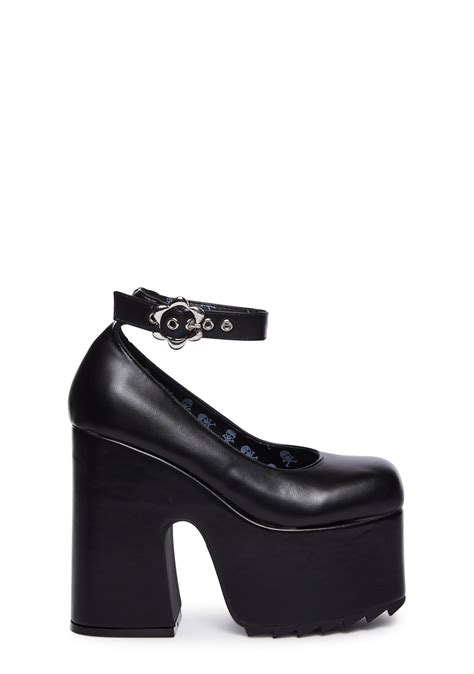 Vegan Leather Platform Heels With Floral Buckles Black Dolls Kill