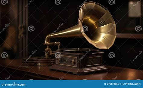 Old Antique Gramophone Or Phonograph And Black Music Notes In Dark