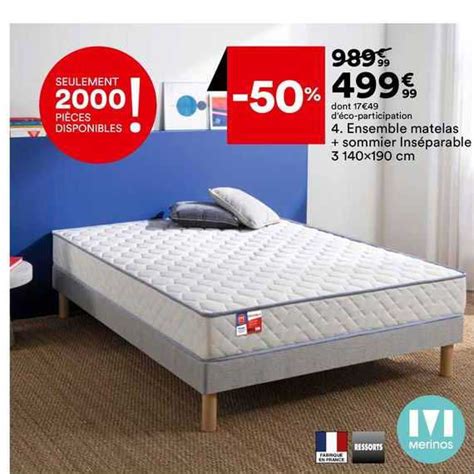 Promo Ensemble Matelas Sommier Ins Parable X Cm Merinos