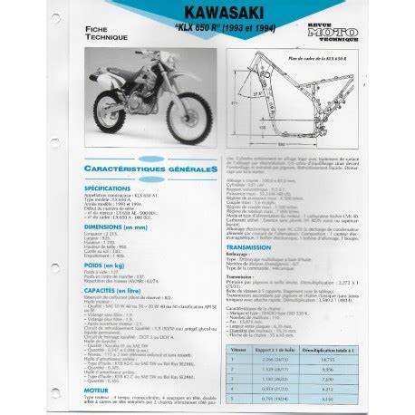 KAWASAKI KLX 650 R 1993 Et 1994 Fiche RMT