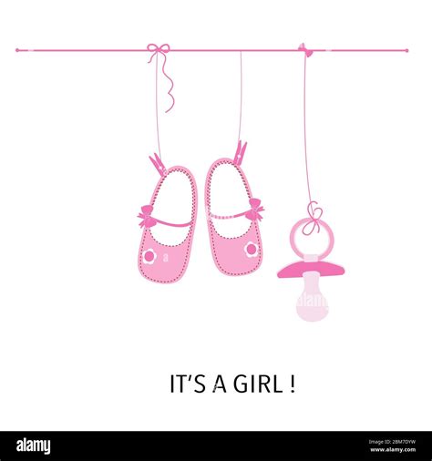 Baby girl. It's a girl. Baby shower greeting card with baby shoes and soother Stock Vector Image ...