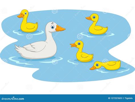 Cartoon Duck Family Swimming in the Pond Stock Vector - Illustration of looking, beauty: 127257603