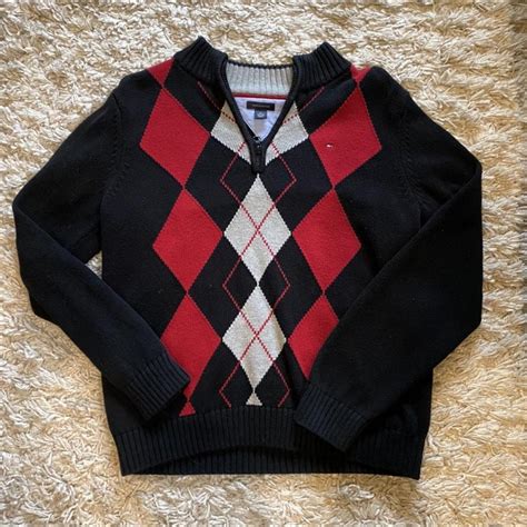 Cute Red Grey And Black Argyle Quarter Zip Brand Depop