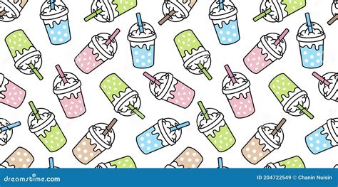 Boba Tea Seamless Pattern Vector Bubble Milk Tea Tile Background Repeat