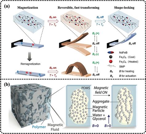 a) Working mechanism of magnetic shape memory polymers (SMPs). The ...