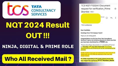 TCS NQT 2024 Result Is Announced Ninja Digita Prime Role TCS