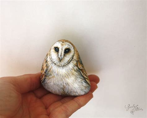 Barn Owl Hand Painted Rock Stone Painting Art For Bird Etsy