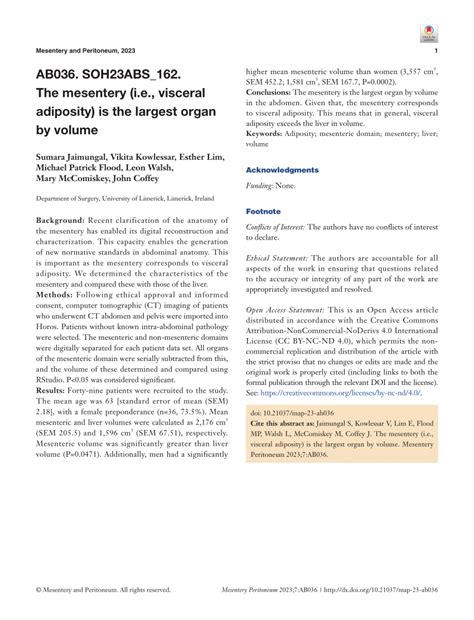 (PDF) AB036. SOH23ABS_162. The mesentery (i.e., visceral adiposity) is ...