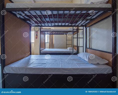 Empty Room For A Cheap Hostel With Bunk Beds In India Stock Image