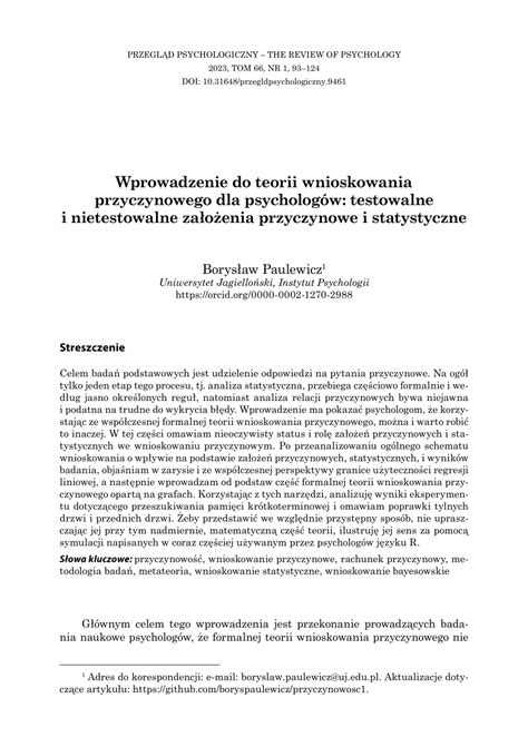 PDF Wprowadzenie do teorii wnioskowania przyczynowego dla psychologów