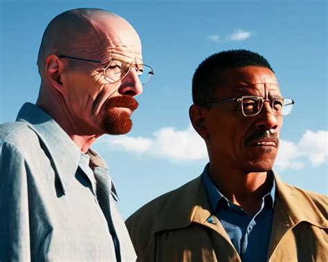 A Long Shot Of Walter White And Gustavo Fring Stand Stable Diffusion