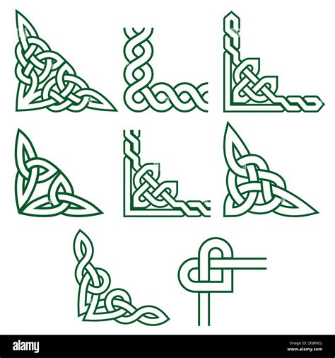 Celtic Green Corners Vector Design Set Irish Detailed Braided Frame