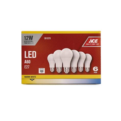 Ace Led Bulb A60 12w E27 3000k Ww 6pk Ahpi