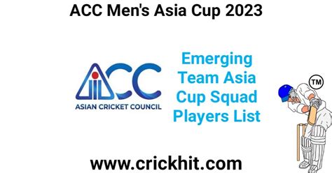 Acc Mens Emerging Teams Asia Cup Squad Players List 2023 Crickhit