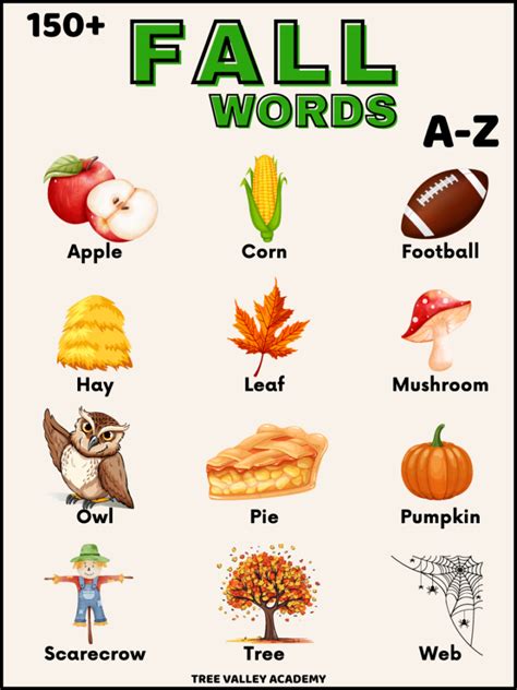 150 Fall Words From A To Z Tree Valley Academy