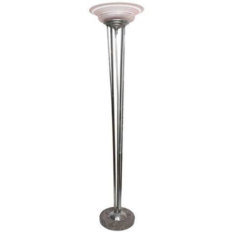 Art Deco Chrome Plated Floor Lamp With Champagne Shade At 1stdibs