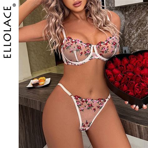 Jual PREORDER Ellolace Lingerie Bunga Wanita Pakaian Dalam Porno Set